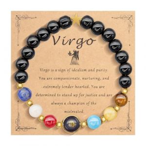 HMOOY Bracelet Zodiac pour hommes femmes, Bracelet &eacute;lastique de perles de pierre naturelle de 8 mm r&eacute;glable 12 Constellation Bracelet Anniversaire Bijoux Cadeaux Accessoires (Vierge) (HMOOY Direct-EU, neuf)