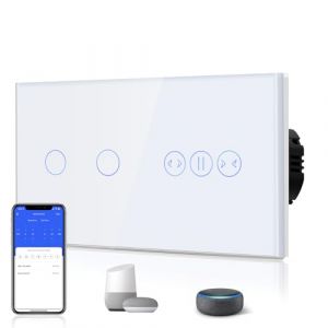 BSEED WIFI Touch Switch 2 Gang 1 voie avec 1 Gang Minuterie de Volet Roulant Interrupteur Factice WIFI Fonction de Programmation, Compatible avec Alexa/Google, Blanc (Bseed-EU, neuf)
