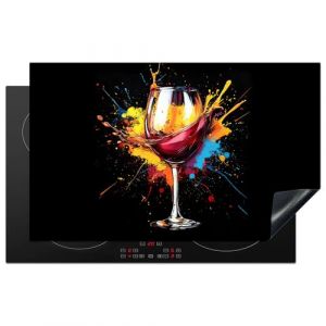 KitchenYeah&copy; Prot&egrave;ge Plaque Induction 83x51 cm Deco Cuisine Accessoire Pratique Protection De Vitroceramique Kitchen Gadget Vin - Verre - Graffiti - Boisson - Rouge - Peinture (KitchenYeah, neuf)