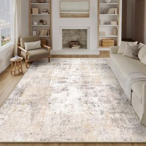 HUGEAR Beige Gris Tapis Salon 300x400cm Lavable en Machine Antid&eacute;rapant Grand Tapis Chambre Adulte Moderne Naturel Abstrait Carpet Salle a Manger Bureau Descente de Lit Interieur Doux Poil Ras Rug (RONGBEN, neuf)