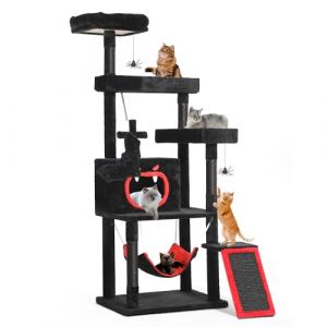 DWVO Arbre &agrave; Chat Gothique, Tour de Chat de 160 cm de Haut avec perchoir, Maisons spacieuses, balles suspendues araign&eacute;es, hamac Confortable, Arbre &agrave; Chat et &eacute;chelle, Noir Halloween (Yitafamily, neuf)