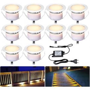 INDARUN Spot à Encastrable Lampe de sol-Lumière(Blanc Chaud) étanche IP67 1W Ø45mm-éclairage pour terrasse, patio, chemin, mur, jardin, décoration, intérieur et extérieur(Lot de 10) (ANWE-EU, neuf)