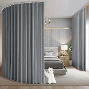 BTTO Cloison de Separation Interieur, Cloison Amovible Rideau Separateur avec Rail et Crochets, Paravent Interieur Occultants Thermique Montage au Plafond, pour Salon Bureau, Gris, L254 x H213cm (MOCHENGDIANZI, neuf)