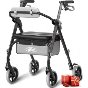 VOCIC Z11 Deambulateur 4 roues pliable leger, max 172 kg, deambulateur &eacute;troit pour appartement,D&eacute;ambulateur pour personnes &acirc;g&eacute;es avec poign&eacute;e r&eacute;glable en hauteur,Si&egrave;ge et dossier ergonomiques,Noir (VOCIC, neuf)