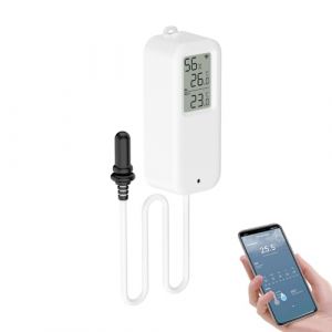 eMylo Thermometre Intérieur Exterieur, Wifi Thermomètre Connecté App Alarme, Exportation de Données Thermometre Frigo Moniteur, Convient pour Chambre, Aquarium, Réfrigérateur, Blanc avec écran 1 Pièce (Chatthen(TM), neuf)