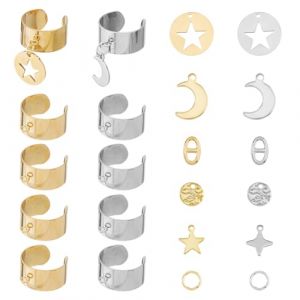 Hobbspring 10Pcs Bague en Acier Inoxydable à Ouverture Argent Doré bague breloque ensemble Réglable Empilable Déclaration Knuckle Anneau des Bague Forme D'étoile pour Femmes Adultes (FSLIXIANG US, neuf)