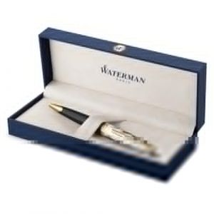 Waterman Carène Stylo bille | Métal et laque noire avec finition or et Capuchon ciselé | Pointe moyenne | Coffret cadeau (Parker - Rotring - Waterman, neuf)