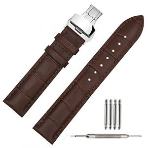 TStrap Montre Bracelet en Cuir 21mm - Noir Bande en Cuir de Veau pour Homme Femme Vintage Retro - Bracelet de Montre Remplacement avec Boucle D&eacute;ployante en Acier Inoxydable - 18mm 19mm 20mm 22mm (EElife-UK, neuf)