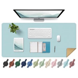 BLESWIN Tapis de Bureau en Cuir, Tapis de Souris Large et Antidérapant, Tapis Protecteur de Bureau Imperméable, Tapis de Bureau pour L'écriture, Tapis Buvard de Bureau Décoratif (Bleu Clair, 80x40CM) (YoursTrust-EU, neuf)
