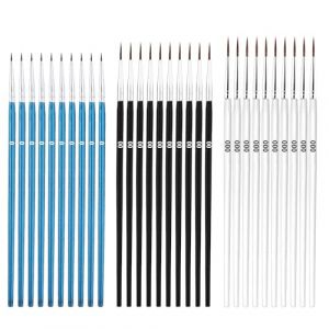 30pcs Ensemble de Pinceaux de Détail, Détail Pinceau avec 3 Tailles #0#00#000 Petit Pinceau Aquarelle pour l'huile Acrylique l'art du Visage la Peinture Miniature (Bleu, Noir, Blanc) (Jenniy, neuf)