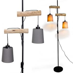 Osasy Lampadaire sur pied en bois,corde et métal noir,Lampe de Salon avec Interrupteur, 2* E27 Douille(max. 60 Watt (Gris) (New-GO, neuf)