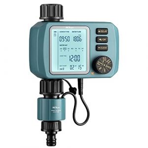 HiOazo Programmateur d'Arrosage Automatique, avec Compteur d'eau Débit, arrosage Automatique et Rapide, délai de Pluie, Verrouillage Enfant, Grand Écran LCD Étanche IP54 pour Jardin, Pelouse, Ho-WT-1 (Groplus-EU, neuf)
