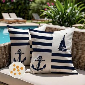 Jayusaror Housse Coussin Exterieur Impermeable 40 x 40 Bleu Marine Ancre Voilier Maritime Taie d'oreiller Nautique Été Printemps Décoratif Housses de Coussin pour Salon de Jardin Bohème Art déco (Jayusaror Home, neuf)