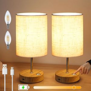 Lightsjoy Lighjoy Lampe De Chevet Sans Fil Rechargeable Bois A Pile USB Lampe De Chevet Tactile Lot De 2 Lampes De Table Moderne Gradable En Continu Pour Chambre Salon Beige (Topsalesss, neuf)