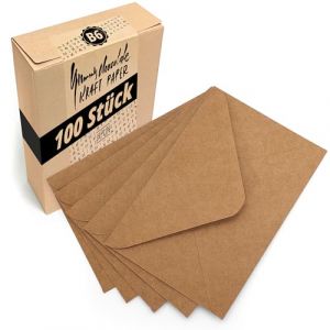 Japun - Enveloppes (100 pièces) en papier kraft vintage marron clair, enveloppe sans fenêtre, colle humide - DIN B6-175 x 125 mm (Nature Nerds GmbH, neuf)