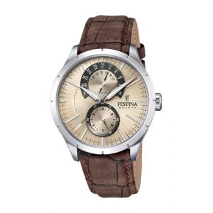 Montre FESTINA pour Homme F16573/9 Correa Clasico Boîtier en Acier Inoxydable Gris Bracelet en Cuir Marron (Distri-Brands, neuf)