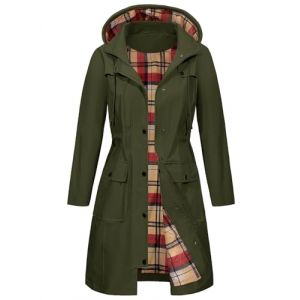 Tuopuda Parka Imperméable Femme Longue Coupe Vent avec Capuche Veste de Pluie Printemps Automne Manteau mi Saison Vêtements d'Extérieur Zippé pour Camping Randonnée Pêche Sport, vert armée, M (GHF-Direct, neuf)