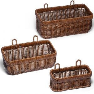 FRONDENT 3 PCS Panier Rangement,Panier &agrave; Stocker En Rotin &agrave; Suspendre,Bo&icirc;tes De Rangement Ouvertes,Corbeilles Tress&eacute; &agrave; La Main Les Murs De La Cuisine, Du Salon, De La Salle De Bain(Marron-Ensemble) (Nicestand, neuf)