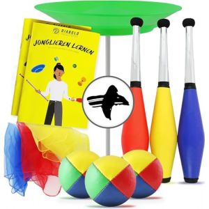 Diabolo Freizeitsport - Set de Jonglage pour Enfants et Adultes - Massues de Jonglage, Chiffons, Assiette, Balles de Jonglage et Baguette - Guide et Sac de Transport Inclus (20 Jahre Diabolo Freizeitsport, neuf)