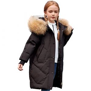 amropi Enfant Fille Manteau Parka Veste à Capuche Fourrure Longue Chaud Hiver Blouson Noir, 7-8 Ans (YunBao Footwear Trade, neuf)