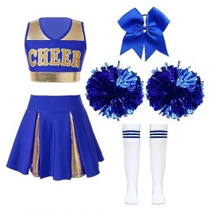 Agoky Déguisement Pompom Girl Enfant Fille Uniforme De Cheer Leader Pompom Girl Cosplay De Fête Carnaval Halloween Performance 5-16 Ans A Bleu 15-16 ans (Agoky-EU, neuf)