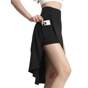 Bezioner Jupe Short Femme Longue Midi Jupe Tennis avec Short Int&eacute;rieur Poches Haute Taille Skort Golf Ourlet Fendu &agrave; Volants Noir L (Bezioner-shop, neuf)
