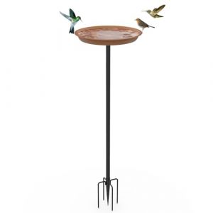 efuturetime Bain Oiseaux Grand Métal sur Pied φ 30 × 90 cm, Abreuvoir Oiseaux Exterieur avec Trous Mangeoire Oiseaux Plateau Réglable en Hauteur pour Jardin Balcon, Brun (efuturetime, neuf)