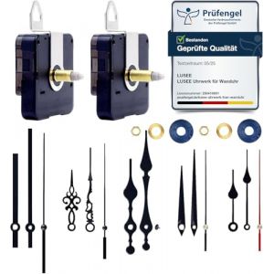 LUSEE 2 Pièces Mécanisme de Mouvement d'Horloge avec 5 Paires différentes Horloge Aiguilles en Noir, Quartz Silencieux Mecanisme pour Horloge Murale à Pile (16 mm /0,62 Pouce，22 mm / 0,86 Pouce) (siumir-eu, neuf)