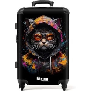 NoBoringSuitcases.com Valises, Valise Soute, Grande Valise, Serrure TSA, Valise Soute 23kg, Valise Rigide, Valise Moyenne Taille, Valise Grande Taille (67cm - 72L), (Chat - Noir) (NoBoringSuitcases, neuf)