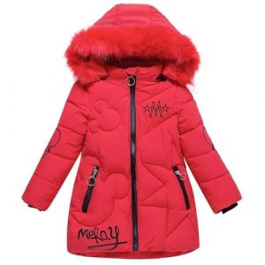 Tilozs Manteau Fille Doudoune Enfant Veste d'Hiver à Capuche avec Col Fourrure Epaisse Chaud Parka Rembourré Blouson Coupe Vent, Rouge, 6 ans(L'étiquette: 120) (Zyolla, neuf)