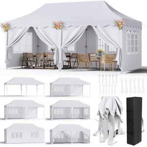 3x6 Tonnelle de Jardin Exterieur, Tonnelle Pliante 3 x 6 Imperm&eacute;able avec 6 Parois Lat&eacute;rales,Tente Hauteur R&eacute;glable,UV 50+,avec 12 Clous de Sol 6PCS Sacs de Sable, pour F&ecirc;te/Festival/Camping, Blanc (Dorigod Trading Limited, neuf)