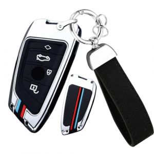 ontto Coque de cl&eacute; de voiture pour BMW X1 X3 X5 X6 X7 1 S&eacute;rie 3 S&eacute;rie 5 S&eacute;rie 6 7 G20 G30 G11 F15 F16 G01 G02 F48 Coque de protection en m&eacute;tal argent&eacute; (Ontto, neuf)