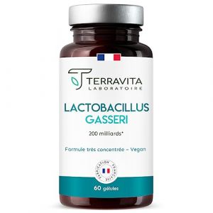LACTOBACILLUS GASSERI | Ferments Lactiques Minceur | Souche Concentrée 200 Milliards/g | Flore Intestinale Digestion & Ballonnements | 60 Gélules Vegan Gastrorésistantes | Made in France | Terravita (Laboratoire Terravita, neuf)