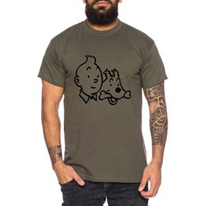 Tee Kiki Tim T-Shirt pour Homme Cool Struppi Fun Shirt, Gr&ouml;&szlig;e2:Medium, Farbe2:Kaki (TeeKiki, neuf)