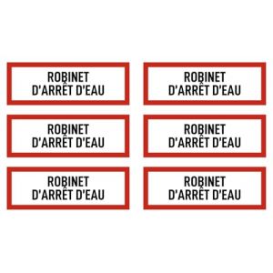 Autocollants : 52 x 148 mm, lot de 6 - ROBINET D'ARRÊT D'EAU - Protection incendie et instructions d'utilisation - DIN 4066 - D1 - Langue : français (Ampersand GmbH, neuf)