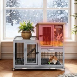 Clapier &agrave; lapin avec enclos &agrave; 2 &eacute;tages avec roulettes, grand tiroir, toit en asphalte imperm&eacute;able - Enclos en bois pour lapins ext&eacute;rieurs et int&eacute;rieurs - Cochon d'Inde (FURPAL-EU, neuf)