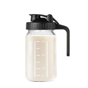 Hniuyun Pichet &agrave; lait en verre, 946 ml Pichet en verre Mason &agrave; large ouverture avec couvercle verseur herm&eacute;tique pour lait maternel, th&eacute; glac&eacute;, caf&eacute; froid, contenant de stockage de jus (Noir) (shahuanStop, neuf)