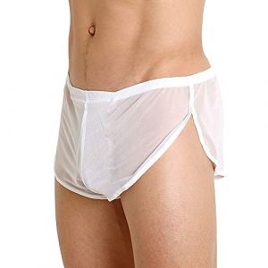 Hommes Shorts en Maille avec De Grands Côtés Fendus sous-vêtements Boxers Slips Résille Maillot De Bain Transparent 90012Blanc XL (GymApe, neuf)