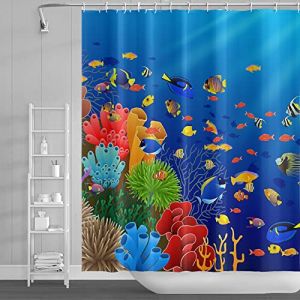 SDOTPMT 175x190cm Océan Tropical des Poissons Rideau de Douche Coloré Poisson Corail Récif Marin Animal Rideau de Bain sous-Marin Marin Rideau pour Enfants Salle de Bains Polyester avec Crochets (SDOTPMT, neuf)