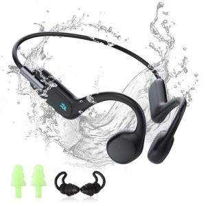 HIFI WALKER-Casque à Conduction Osseuse, IPX8 Ecouteur Natation avec Lecteur MP3 Intégré de 32 Go, Écouteurs Bluetooth 5.3 Casque sans Fil, Idéal pour Course à Pied, Cyclisme, Fitness et Bureau (QtumTek, neuf)
