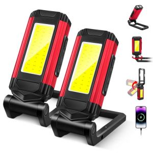 Lampe Travail Led Rechargeable, Baladeuse Led Mecanicien, Lampe Torche, Lampe Atelier Cob, Support Rotatif et Crochet Magn&eacute;tique Pliable, Id&eacute;al pour R&eacute;parations,Ateliers, Camping Les Urgences, 2 Pi&egrave;ce (Shili Technology, neuf)