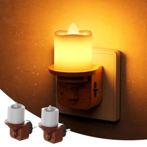 LOHAS-LED Veilleuse LED avec capteur cr&eacute;pusculaire, luminosit&eacute; r&eacute;glable de 0 &agrave; 100 lm, veilleuse murale &agrave; brancher en style bougie avec base effet bois, lumi&egrave;re douce pour chambre, cuisine, lot de 2 (Sinuolong Lighting, neuf)