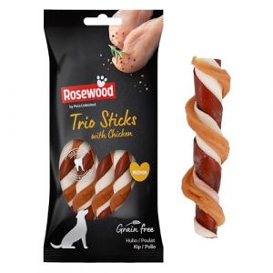 Rosewood Trio Sticks Poulet Medium &ndash; B&acirc;tonnets &agrave; m&acirc;cher pour Chien au Poulet et Peau de b&oelig;uf, favorisent Les Soins dentaires, sans c&eacute;r&eacute;ales ni Gluten, sans additifs artificiels, 90 g (Dayes EU, neuf)