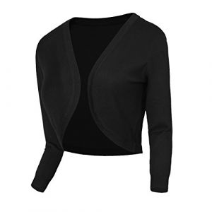 Urban GoCo Femmes Cardigan en Tricot Pull à Manches 3/4 en V-Col Boléro Blouson Gilet avec Boutons (L, 2 Noir) (EEVASS, neuf)