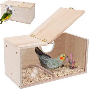 Bebochoi Nichoir pour Oiseaux Design Transparent Bo&icirc;te D'&eacute;levage de Voli&egrave;re en Bois pour Perroquet Maison de Station d'alimentation pour Oiseaux pour Oiseaux Sauvages Sparrow, 25 x 13 x 13 cm (HJGKKA, neuf)