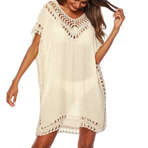 Baynetin Robe de Plage Femme Ete- Bikini Cover Up - Poncho de Plage Maillot De Bain Chemisier Pareo Femme Plage Bikini Dentelle au Crochet Cache-Maillots (Abricot) (Wonderful EU, neuf)