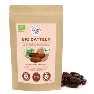 Dattes dénoyautées bio 1kg par Munchilycious, dattes entières et non sucrées, collations aux fruits, garniture parfaite pour le muesli, les céréales ou le porridge (Alpi-Trade, neuf)