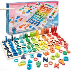 Jouet Puzzle Montessori en Bois, Jeu Éducatif Mathématiques pour Enfant Apprendre Les Lettres, Les Maths Compter Chiffres, Reconnaître Les Formes et Couleurs,Cadeau Fille Garçon 3+ Ans (AMPHOLY VORTEXA S.R.L., neuf)