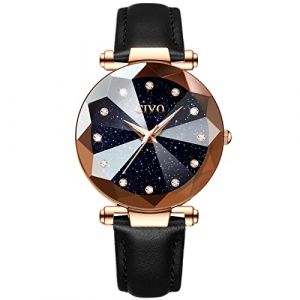 CIVO Montre Femme Etanche Montres Femme Cuir Montre Bracelet à Quartz Analogique Diamant Mode Montres pour Femme Entreprise Élégant Noir (CIVO Direct-FR, neuf)