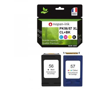 56 + 57 XL fabriqu&eacute; en France, 2 Cartouche d'encre reconditionn&eacute;e pour HP 56 + 57 XL Noir/Couleur Compatible PSC 1210 1215 1315 1318 1340 1350 1355 2110 Photosmart 7760 7150 7260 7350 Officejet 410 (JOPIVEMA, neuf)